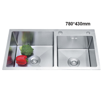 Fashion Topmount 304 Stainless Steel Handmade Black Double Bowl Kitchen Sink