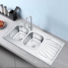 Brushed Kitchen Sink with Double Sink And Chopping Board