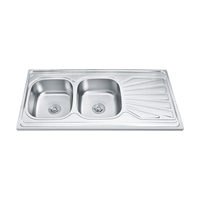 Brushed Kitchen Sink with Double Sink And Chopping Board